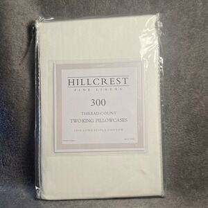 Hillcrest Fine Linens 2 King Pillowcases 300 Thread Count Cotton Off White